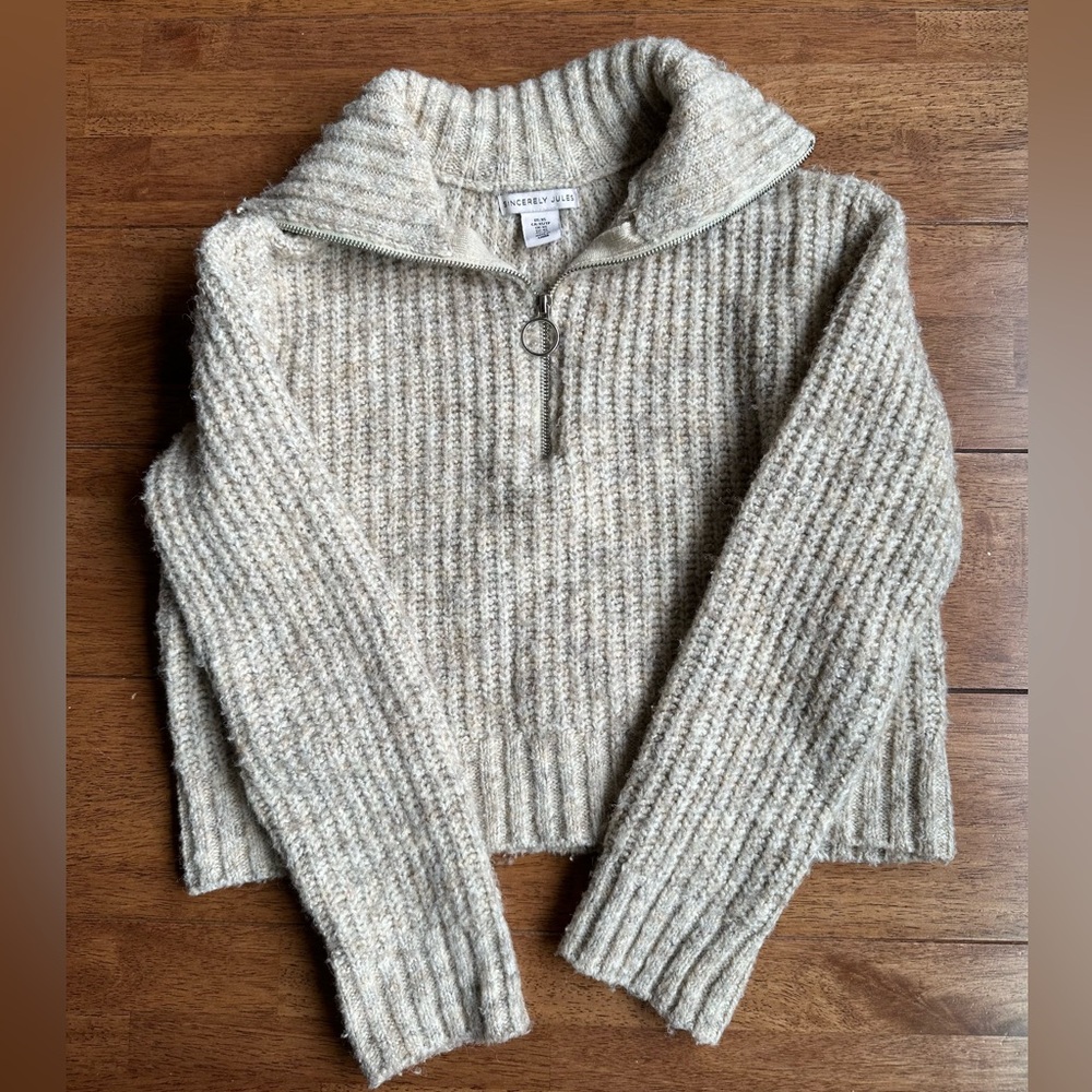 Sincerely Jules Quarter Zip Beige  Cropped Sweater Size XS